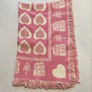 Pink and Cream Heart Patterned Throw Blanket